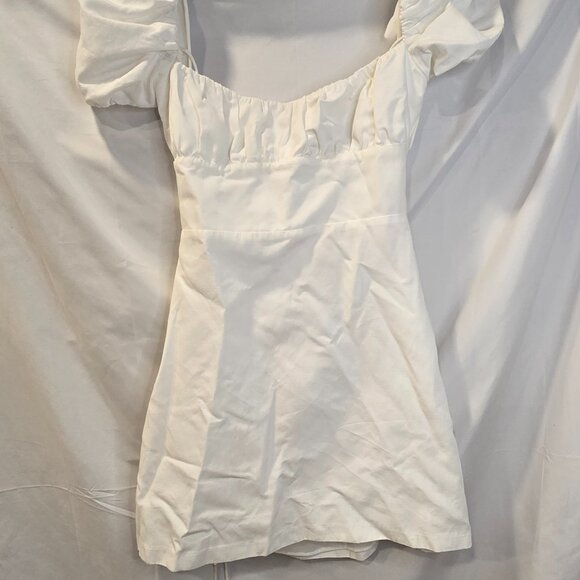 NWT Zara Dress White Off The Shoulder Open Back Mini Size Large Zip Puff-Sleeve - Picture 2 of 12